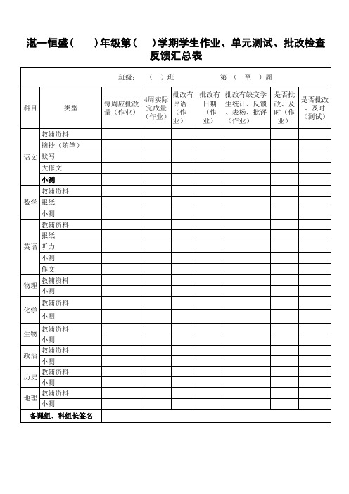 作业检查反馈表 (科组长)