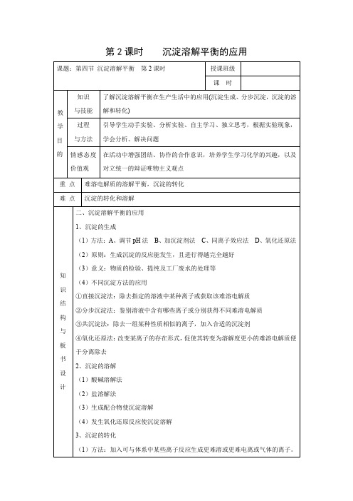 教学设计1：3.4.2沉淀溶解平衡的应用