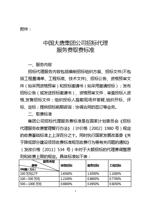 d附件：中国大唐集团公司招标代理服务费取费标准