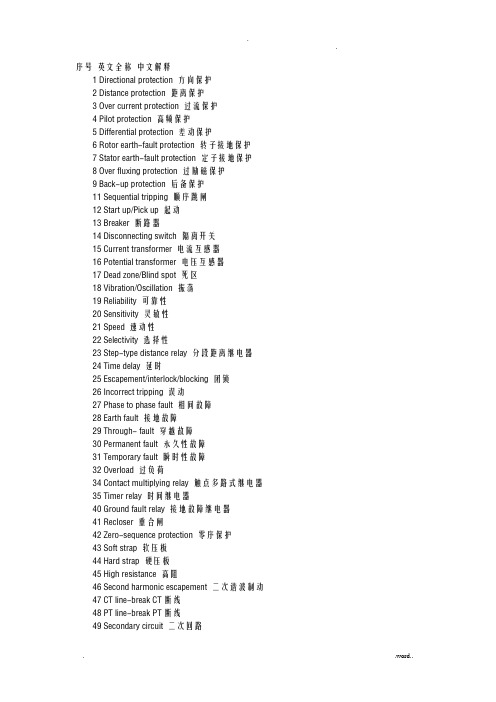 继电保护英语名词
