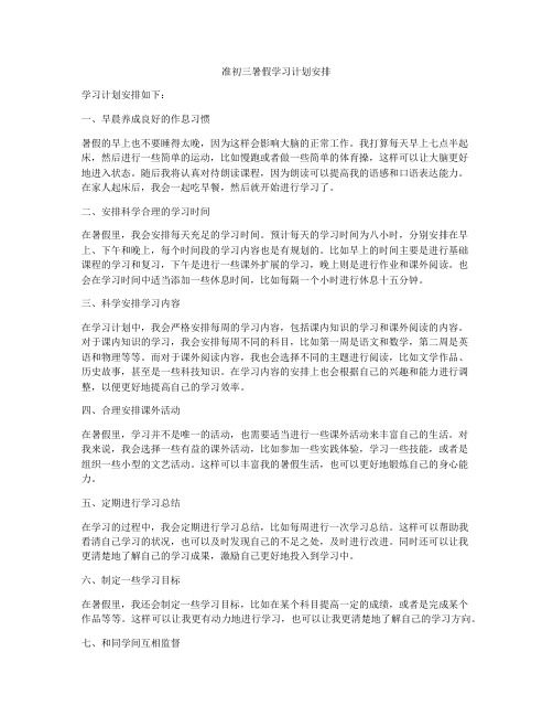 准初三暑假学习计划安排