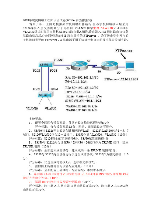 锐捷网络工程师认证试题