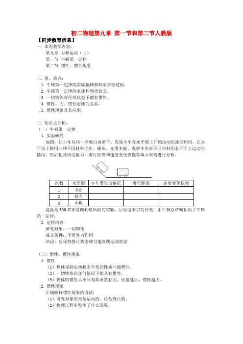 八年级物理第九章 第一节和第二节人教版知识精讲