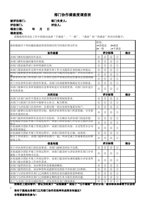 部门协作满意度调查表