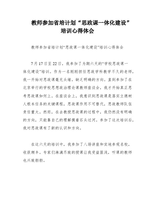 教师参加省培计划“思政课一体化建设”培训心得体会