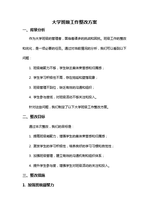 大学班级工作整改方案