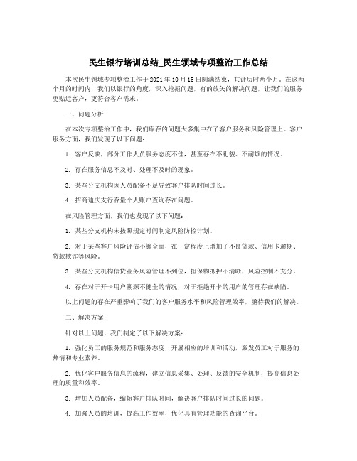 民生银行培训总结_民生领域专项整治工作总结