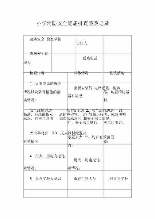 小学消防安全隐患排查整改记录