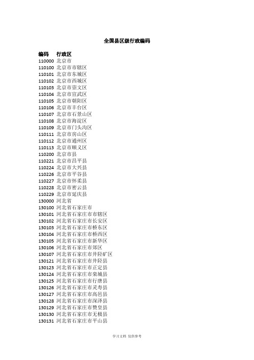 全国县区级行政编码