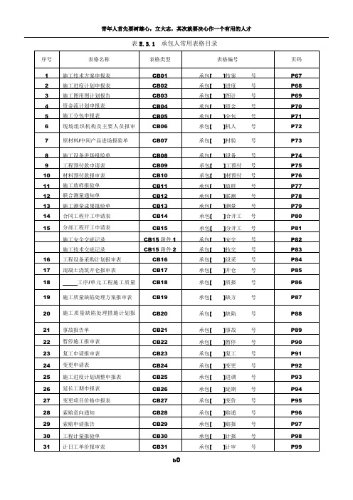 最新版水利水电工程施工、监理常用表格