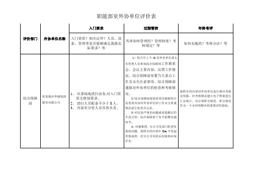 外协单位评价表