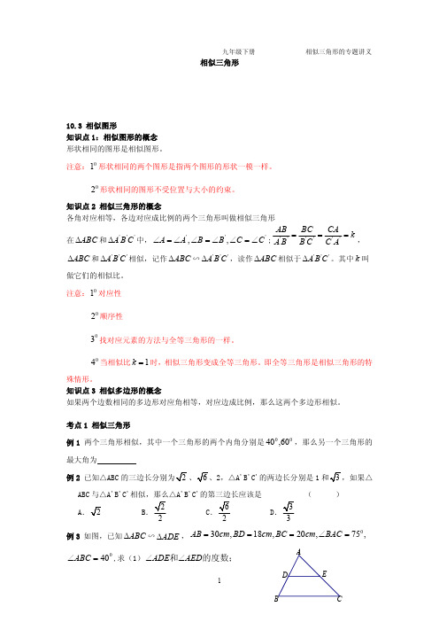 九年级数学下册第六章第三节相似图形专题讲义pdf无答案新版苏科版