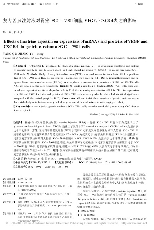 复方苦参注射液对胃癌SGC_7901细胞VEGF_CXCR4表达的影响