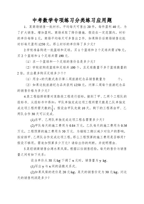 中考数学专项练习分类练习应用题