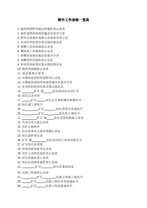 野外工作表格一览表课件