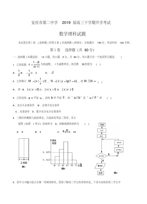 安徽省安庆市第二中学2019届高三下学期开学考试数学(理)