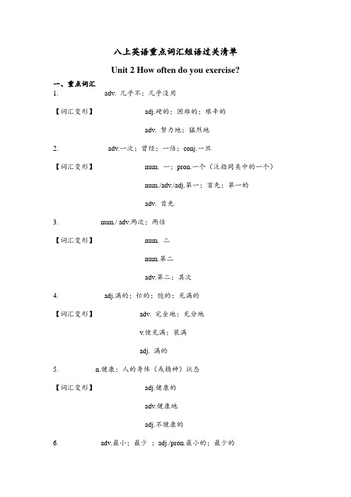 八上英语+Unit+2+重点单词短语过关清单