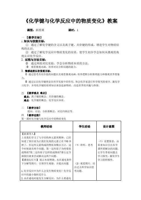 化学键与化学反应中的物质变化