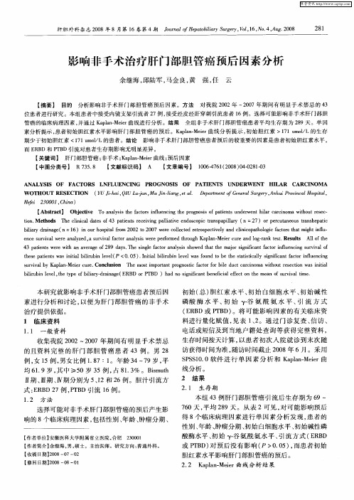 影响非手术治疗肝门部胆管癌预后因素分析