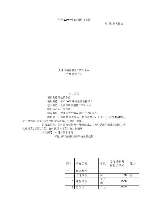 可行性报告钠法漂粉精项目