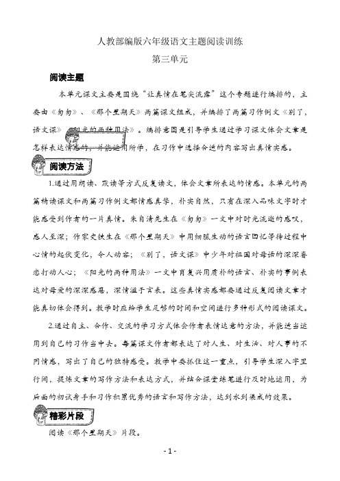 人教部编版六年级语文第三单元主题阅读训练(含答案)