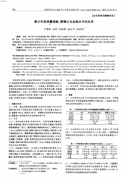 体质量指数、腰臀比与血脂水平的关系