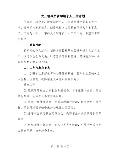 大三辅导员新学期个人工作计划