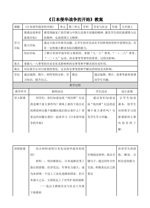 《日本侵华战争的开始》教案