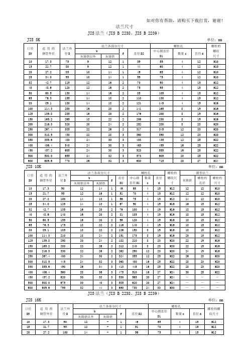 JIS日标法兰尺寸标准