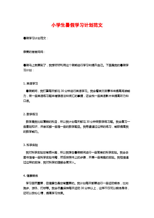 小学生暑假学习计划范文