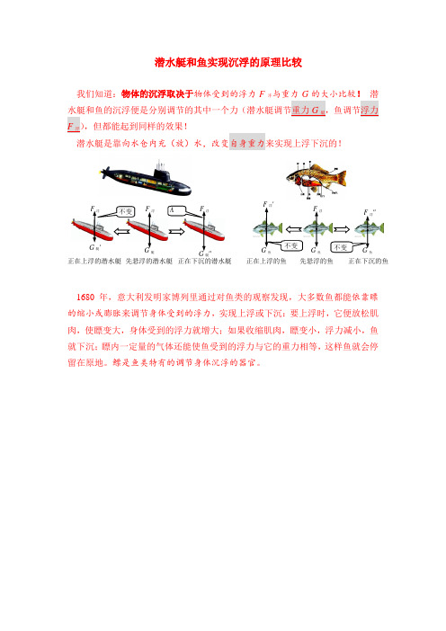 潜水艇与鱼实现沉浮的原理比较