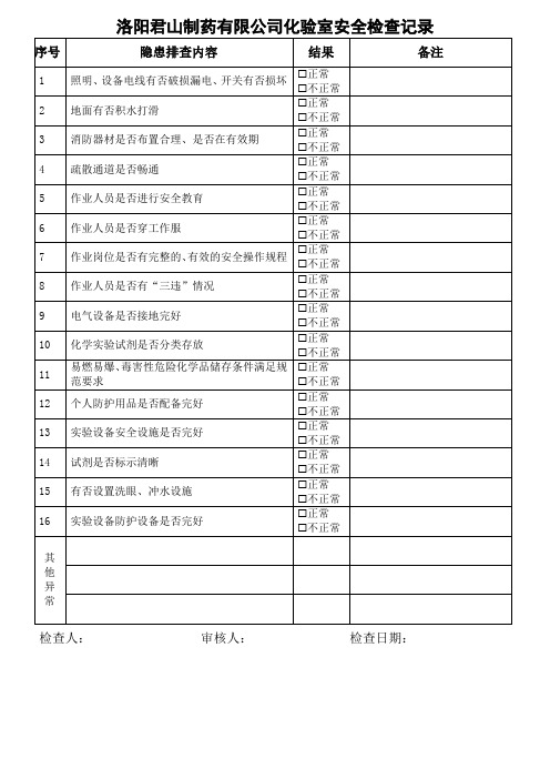 化验室安全检查记录