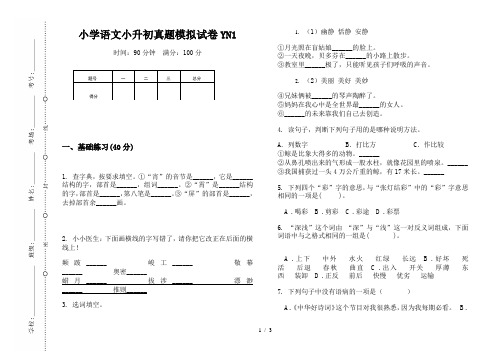 【小学教育】2019最新小学语文小升初(通用版)真题模拟试卷YN1—8K可直接打印