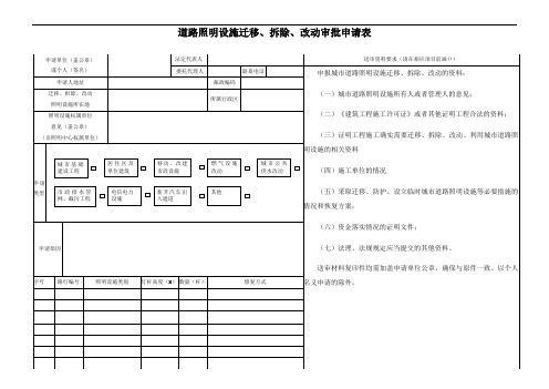 陕西省迁移、拆卸、改动城市道路照明设施申请书