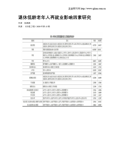 退休低龄老年人再就业影响因素研究