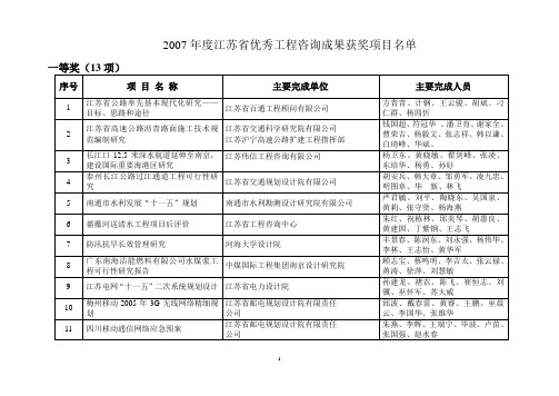 2007年度江苏省优秀工程咨询成果获奖项目名单