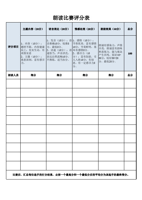 朗读比赛评分表