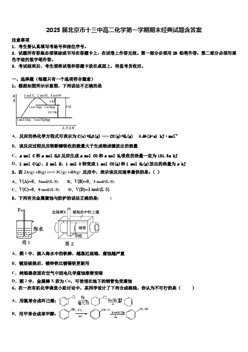 2025届北京市十三中高二化学第一学期期末经典试题含答案