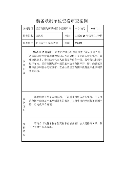 装备承制单位资格审查案例