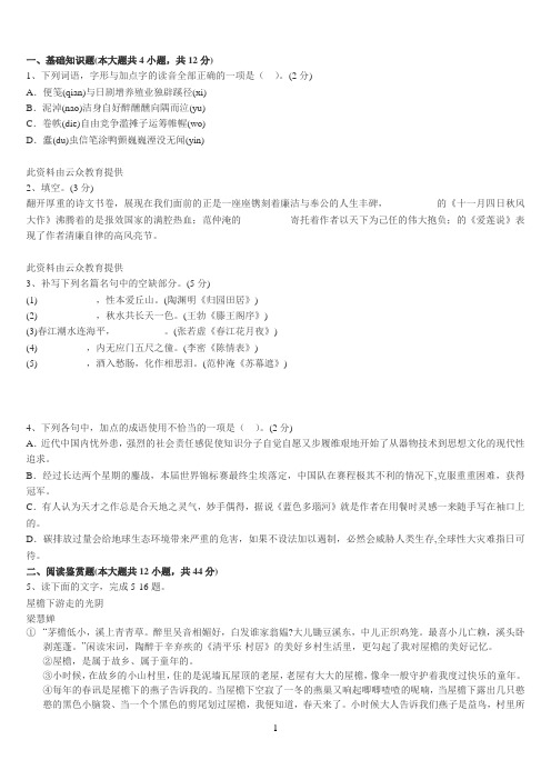 2015年玉溪市教师招聘考试《中学语文》全真模拟试卷(5)