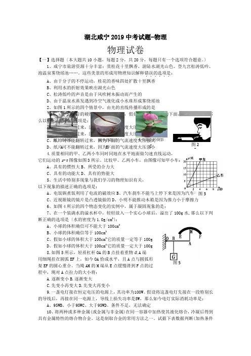 湖北咸宁2019中考试题-物理