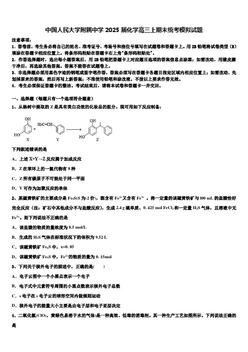 中国人民大学附属中学2025届化学高三上期末统考模拟试题含解析