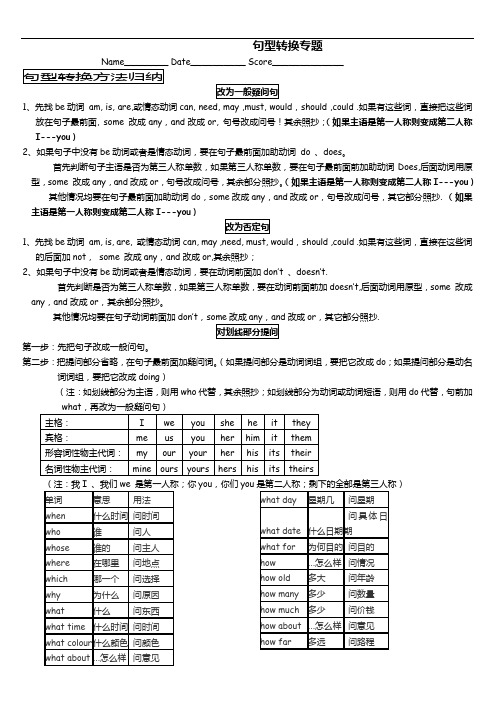 (word完整版)PEP小学英语六年级句型转换专题