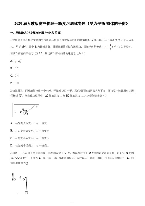 2020届人教版高考物理一轮复习测试专题《受力平衡 物体的平衡》(含解析)