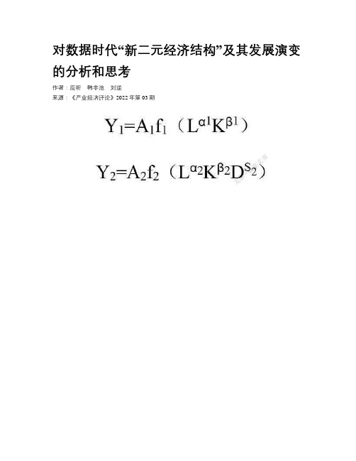 对数据时代“新二元经济结构”及其发展演变的分析和思考