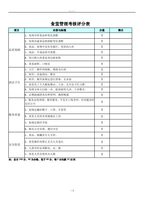 食堂考核表