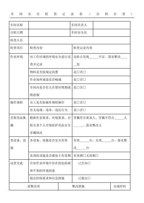 车间安全检查记录表格