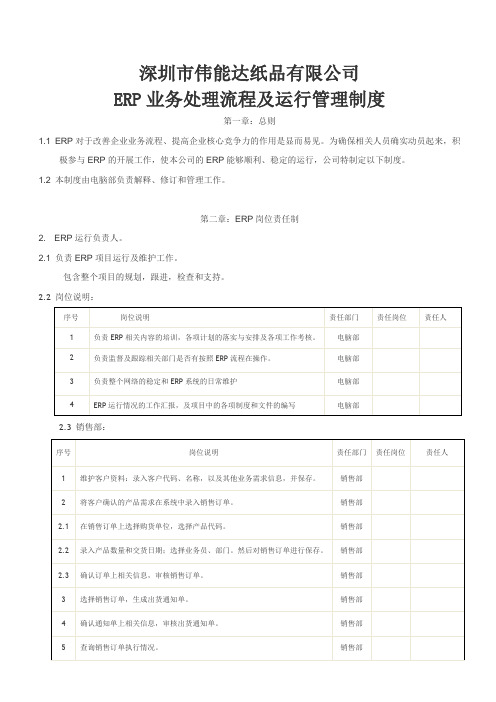 ERP业务处理流程及运行管理制度