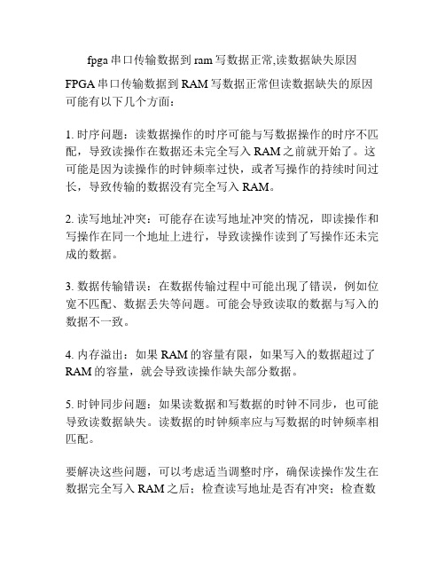 fpga串口传输数据到ram写数据正常,读数据缺失原因