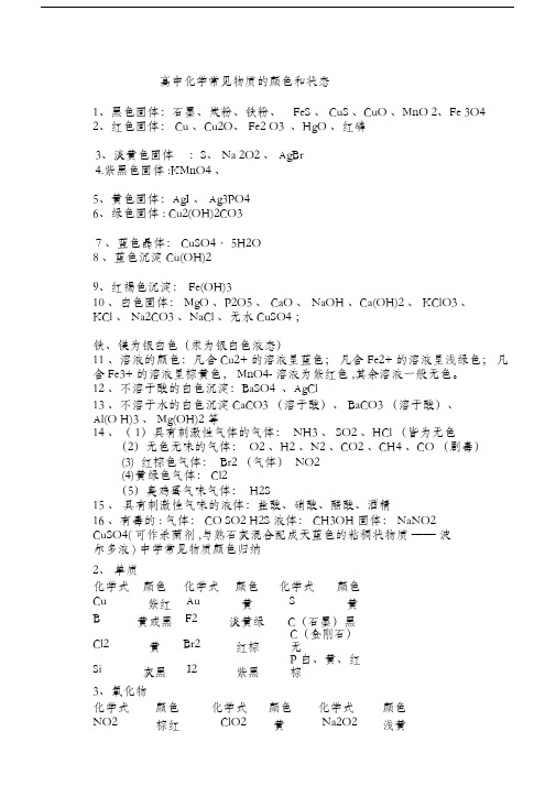 高中化学常见物质的颜色和状态